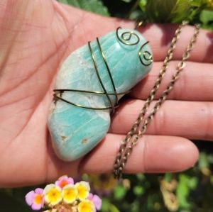 Amazonite Crystal Necklace Wire Wrapped Crystal Jewelry Amazonite Jewelry